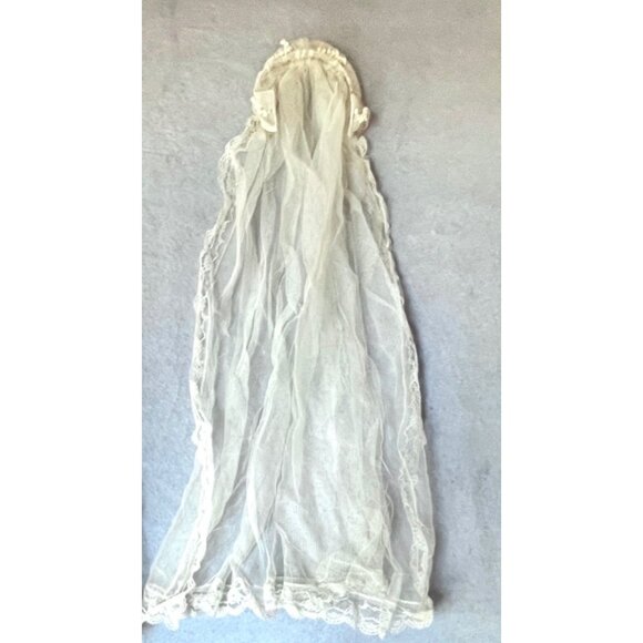 Antique Ivory Bridal Veil Lace Trim & Silk Lily Of The Valley Headpiece 35x58 - Picture 1 of 7